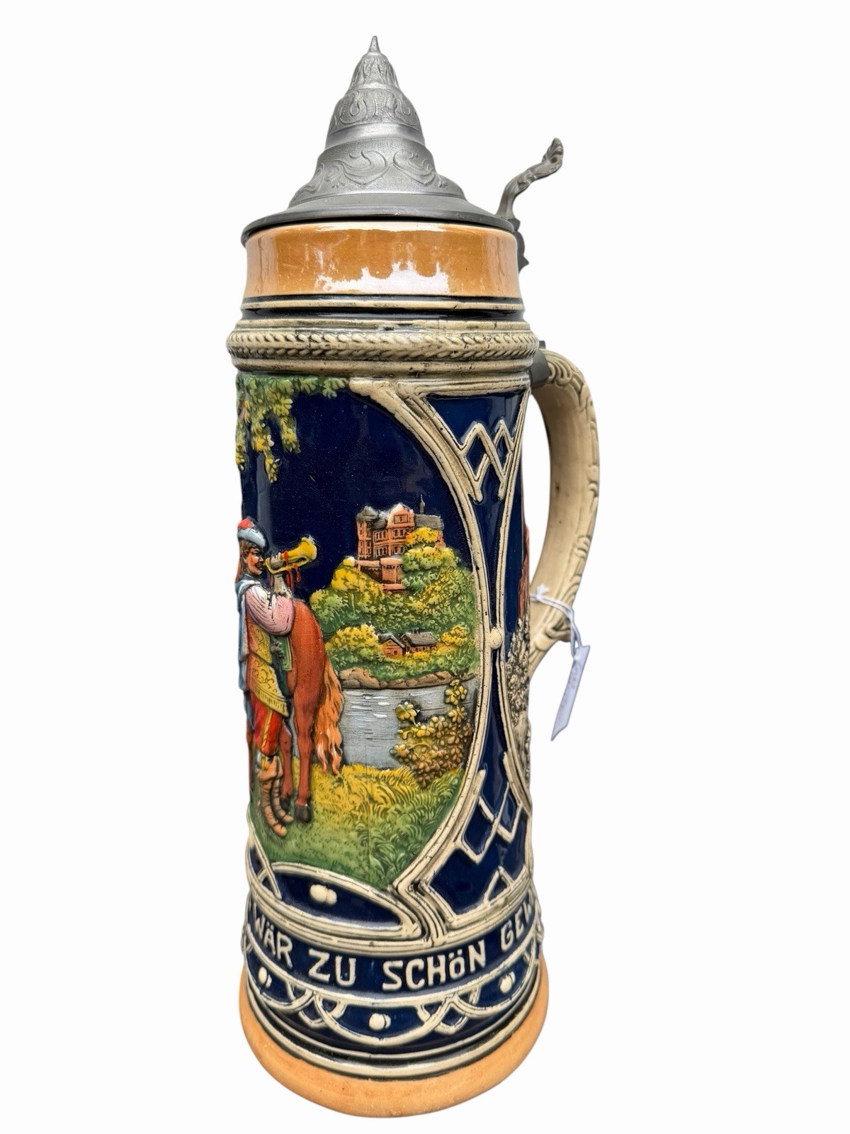 Vintage Marzi Remy German Beer Stein Musician Horse Relief Pewter Lid Vintage Marzi Remy German Beer Stein Musician Horse Relief Pewter Lid