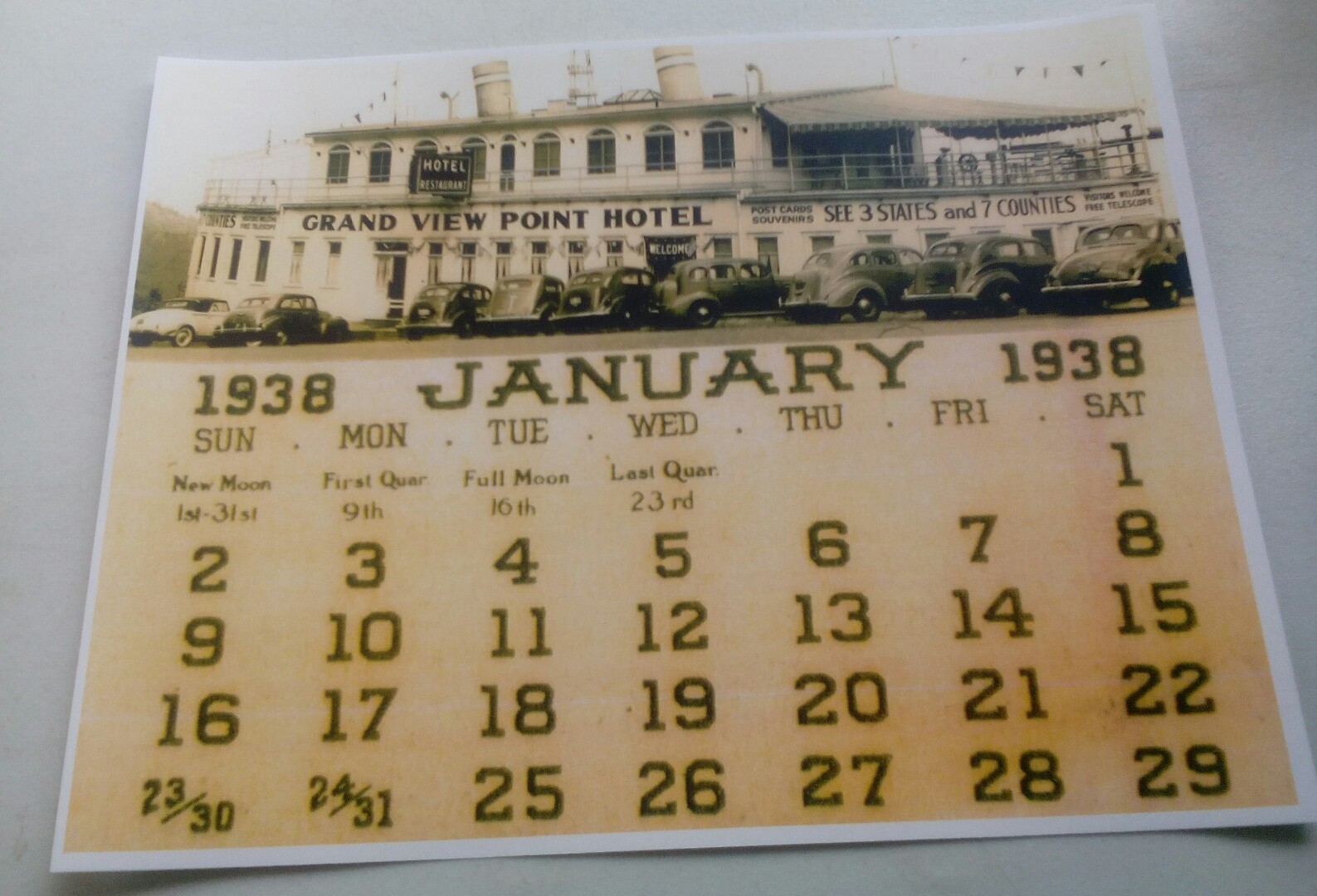 1938 Grand View Point Ship Hotel Lincoln Highway Pa. Advertising Calendar NEW 1938 Grand View Point Ship Hotel Lincoln Highway Pa. Advertising Calendar NEW