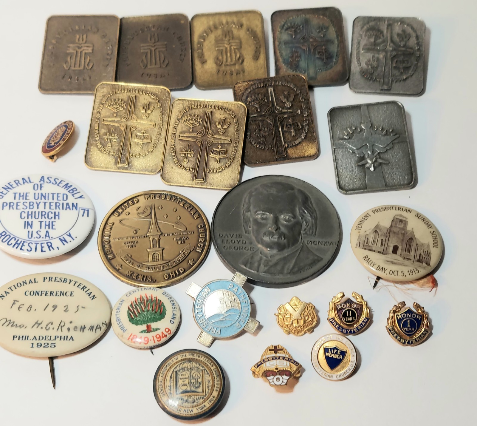 Lg Lot Of Vintage Presbyterian Church Religious Pins Medallions 23 Items