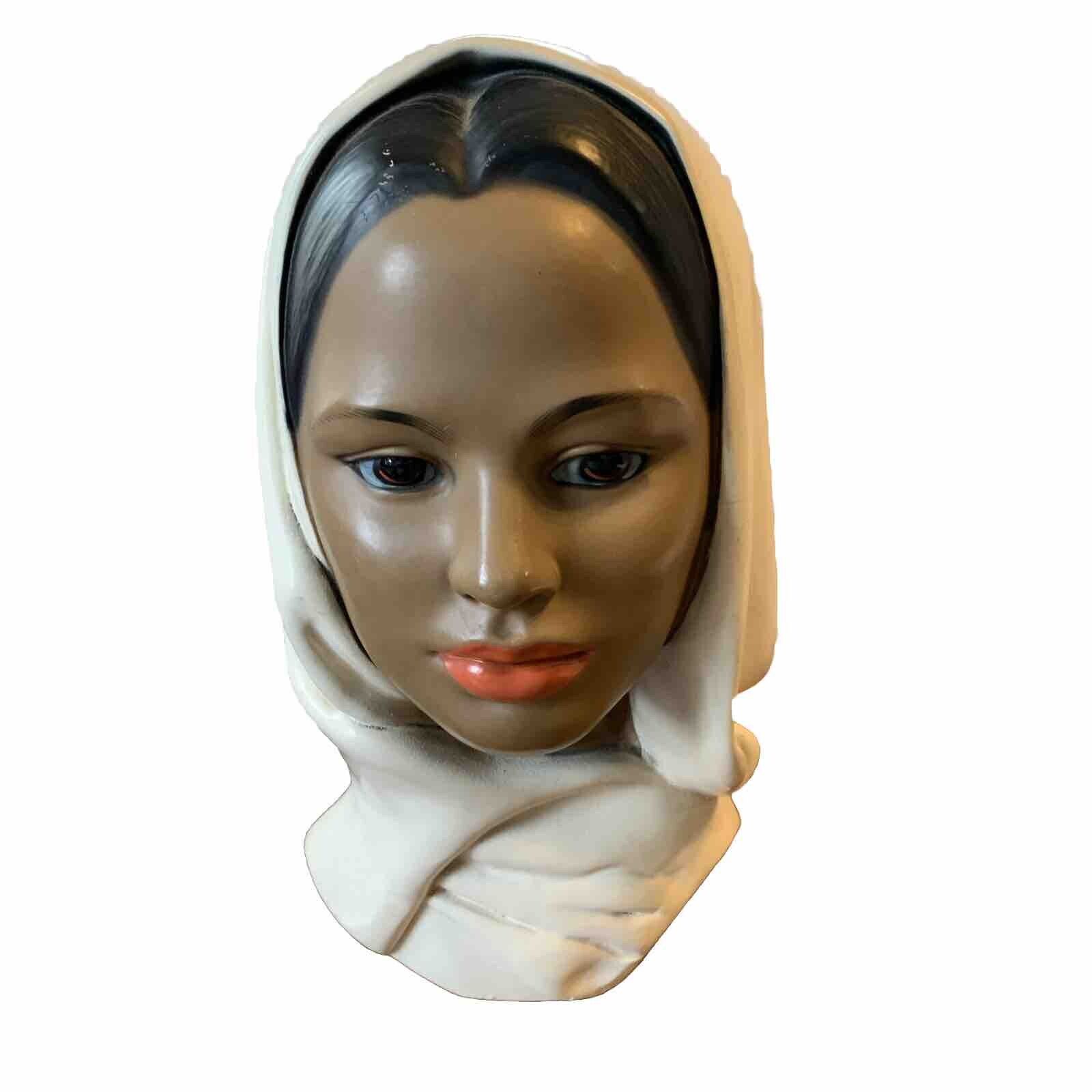 Vintage Marwal Chalkware Head Bust Beautiful Woman With Scarf MCM Lady Statue