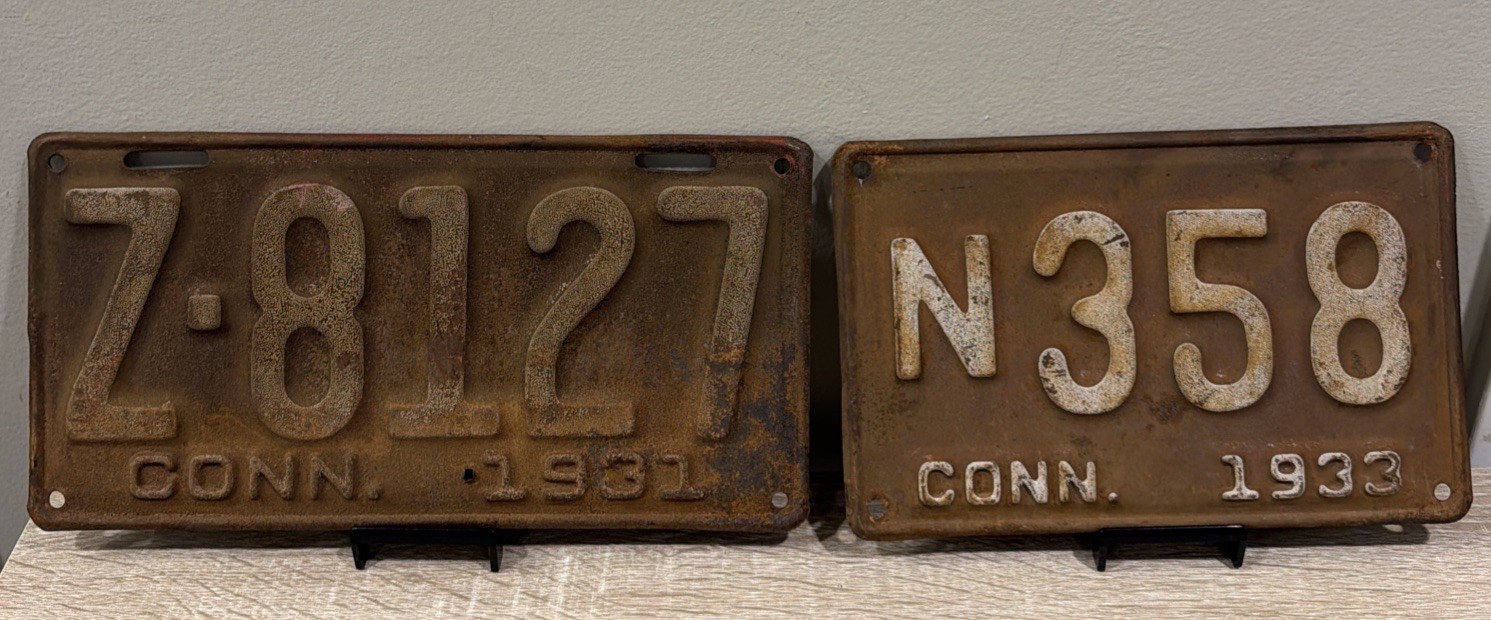 1933 Connecticut License Plate Pair Front Rear Vintage Antique CT Auto Tag LA288