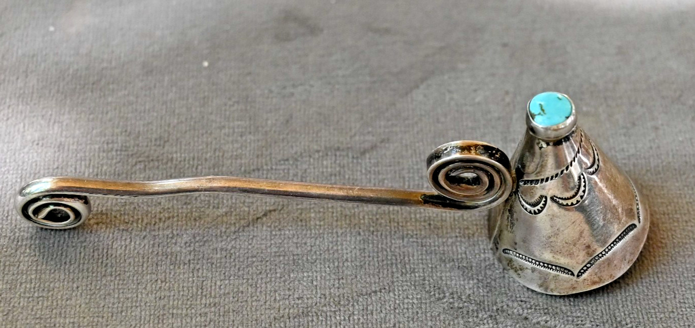 Stunning Old Navajo Sterling Silver & Turquoise Candle Snuffer 11.7 grm 3 1/2 Stunning Old Navajo Sterling Silver & Turquoise Candle Snuffer 11.7 grm 3 1/2