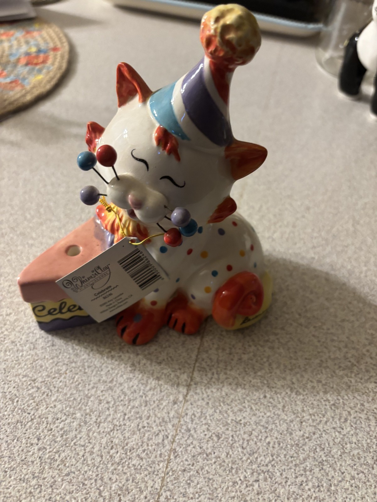 Vintage 2005 Amy Lacombe collectible whimsiclay Celebrate Cat WT #86246