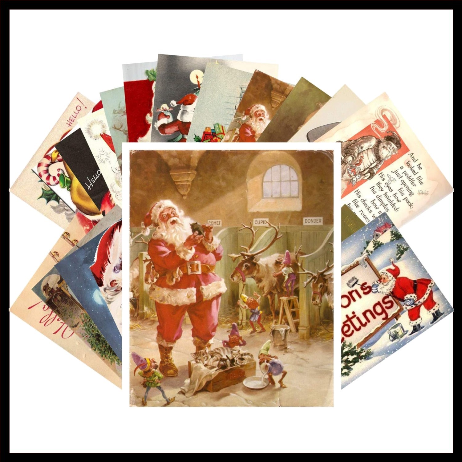 Vintage Christmas Postcard Set 24 Reprint Retro Illustrations for Holiday Gre...