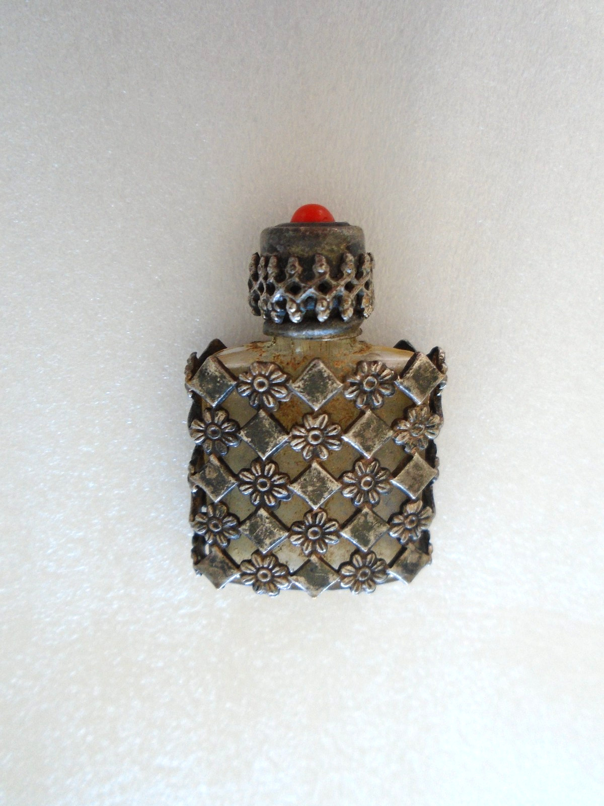 Vintage 1930's Mini Perfume Bottle Silver Tone Filigree French Art Nouveau