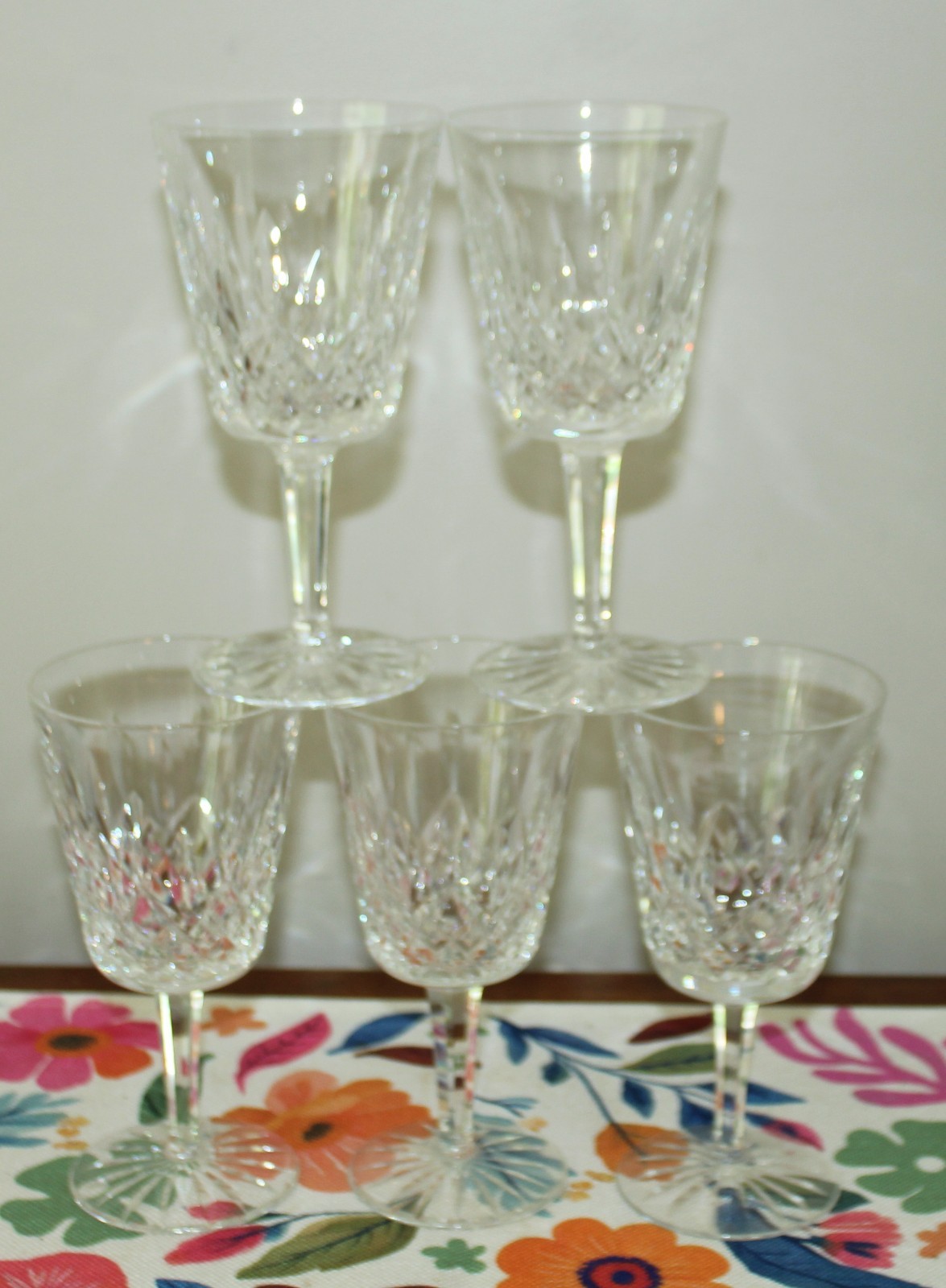 Five WATERFORD Water Wine Goblets LISMORE Irish Crystal