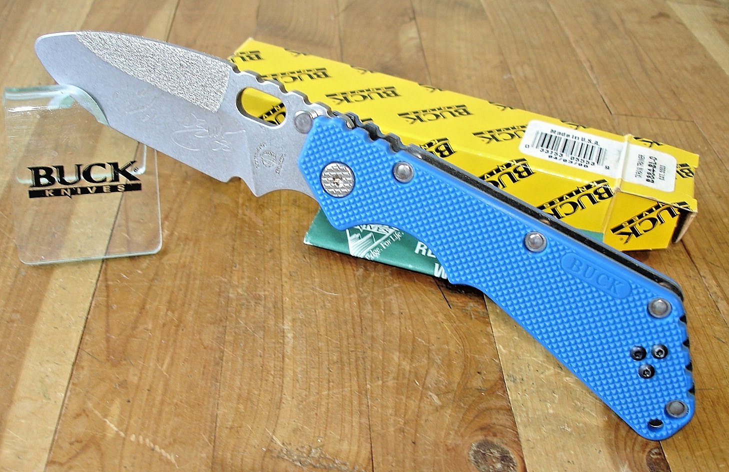 RARE NIB BUCK KNIFE 884 STRIDER TARANI TRAINER 420HC BLADE BLUE PLASTIC HANDLE