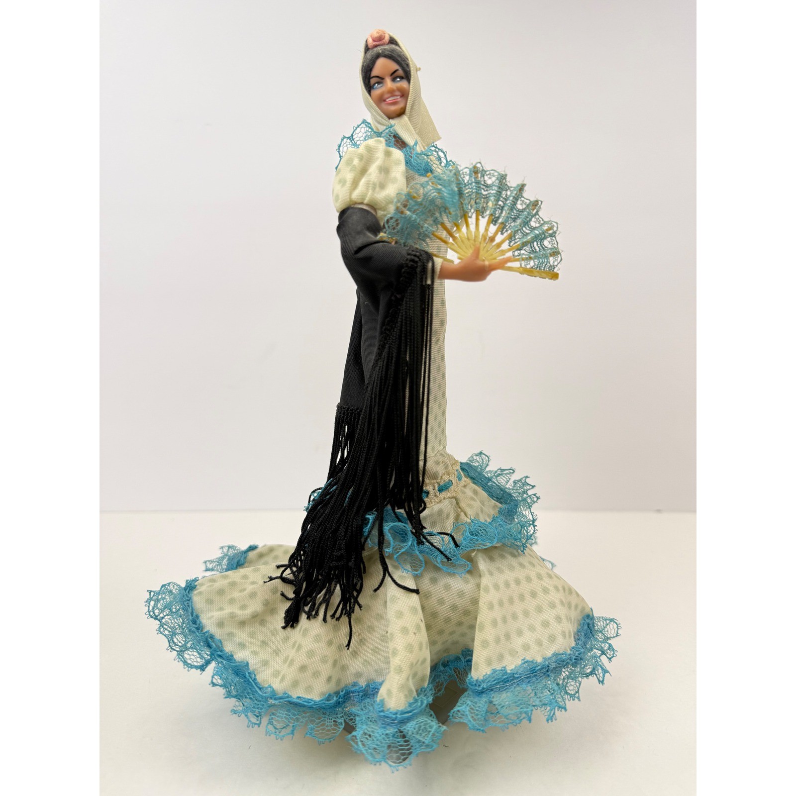 Vintage Marin Chiclana Spanish Flamenco Dancer Doll Turquoise Polka Dot Dress