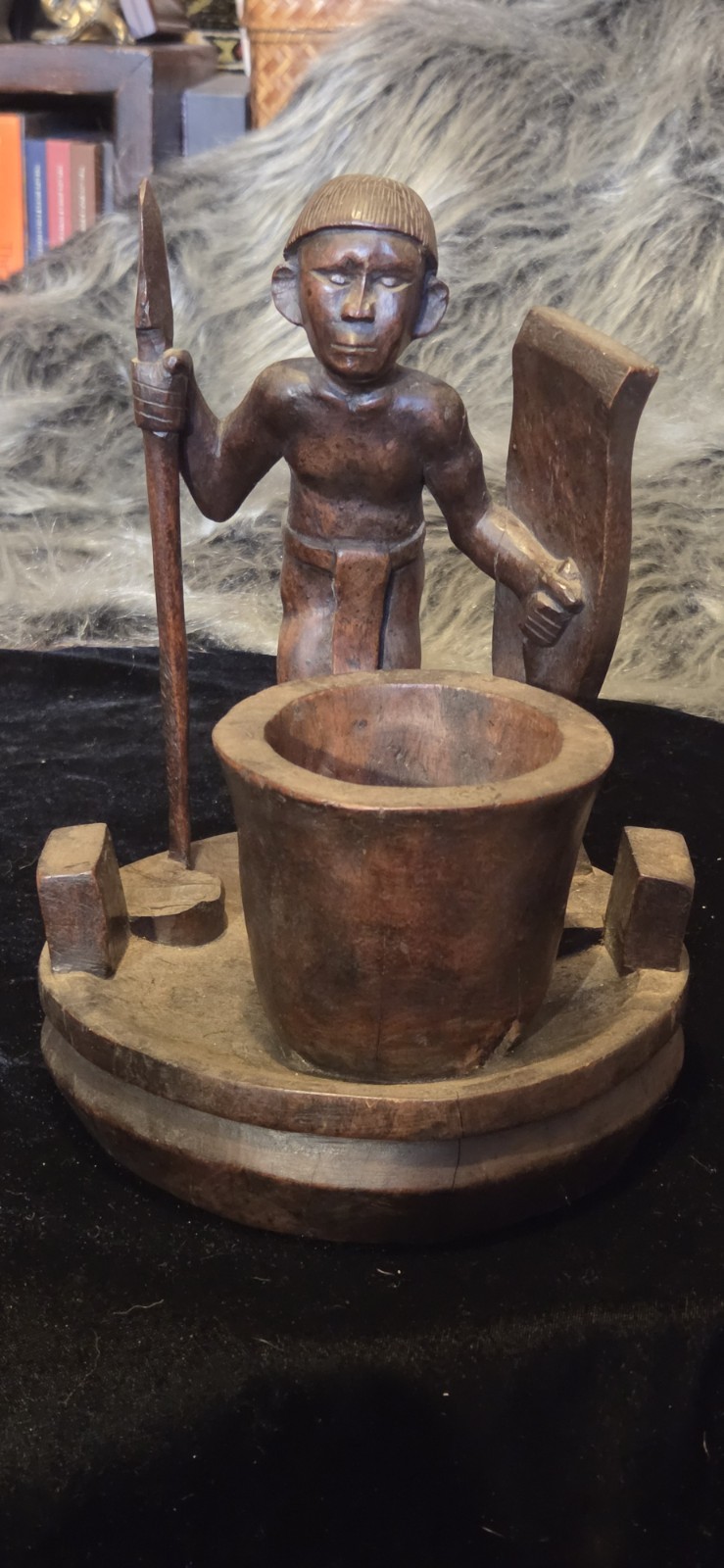 Vintage Hand Carved Tribal Warrior Ash Tray Trinket Holder Mortar Vintage Hand Carved Tribal Warrior Ash Tray Trinket Holder Mortar