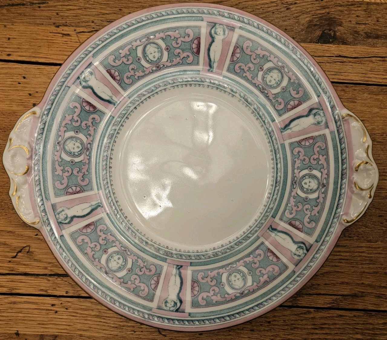 Rare Antique Vienna Style Porcelain Cabinet Plate Cherub Putti Pink & Turquoise Rare Antique Vienna Style Porcelain Cabinet Plate Cherub Putti Pink & Turquoise