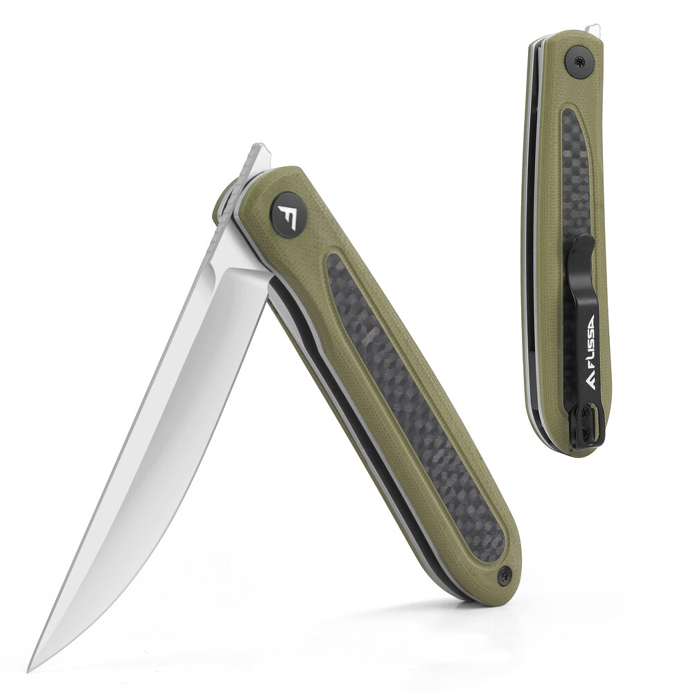 FLISSA Folding Pocket Knife Thumb Stud Front Flipper Carbon Fiber-G10 Handle USA FLISSA Folding Pocket Knife Thumb Stud Front Flipper Carbon Fiber-G10 Handle USA