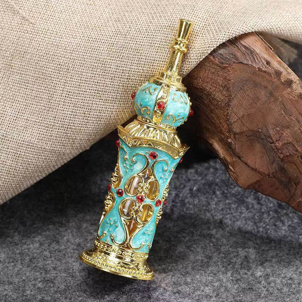 12ml Reusable Vintage Enamel Peacock Blue Perfume Bottle Hollow Metal Sub-bottle