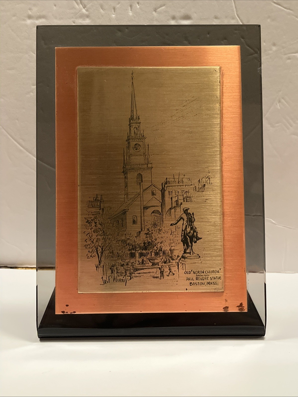 VTG Jas.F.Murray Brass & Copper Etching Of Old North Church Boston MA Plaque 