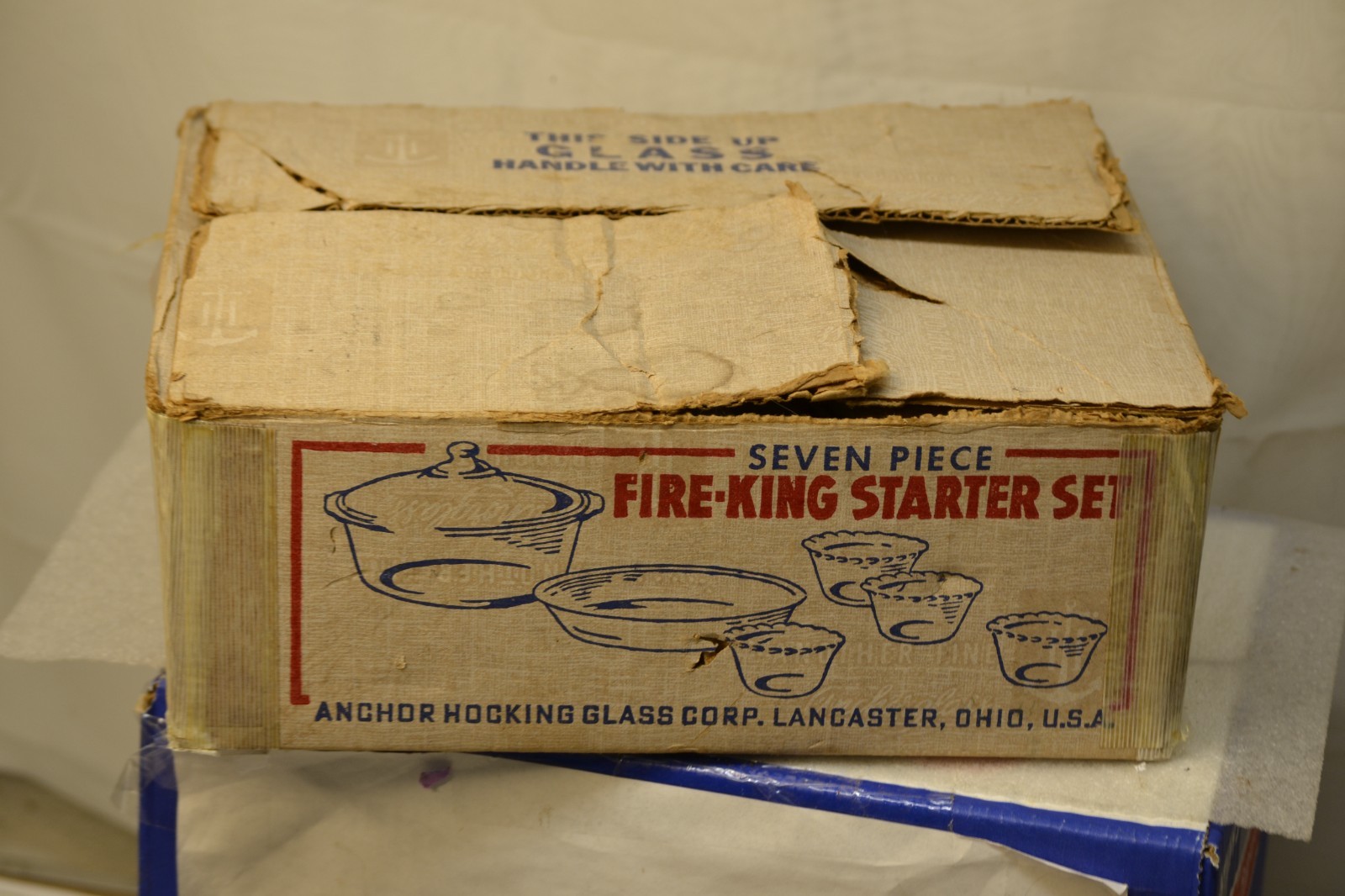 VINTAGE 1950s 7 PIECE FIRE-KING STARTER SET NEW WITH BOX USA ANCHOR HOCKING