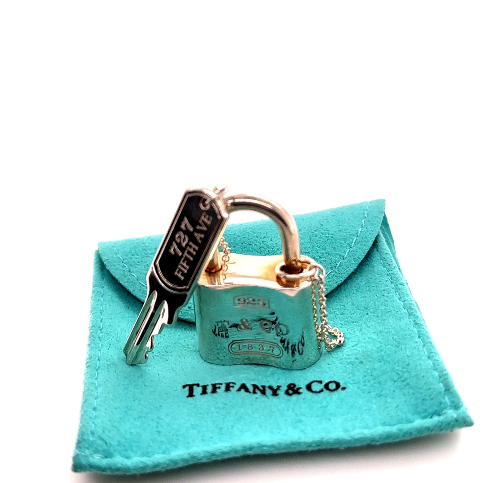 Authentic Tiffany & Co Sterling Silver 1837 Padlock Key Chain 52.5g RRP $1,599*