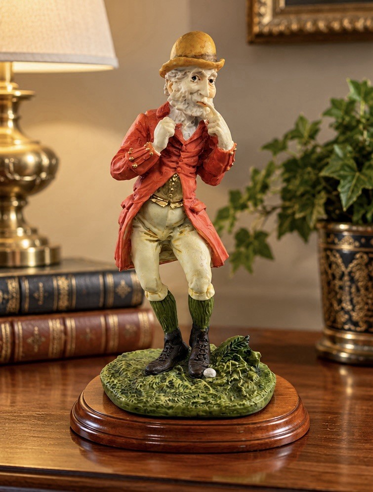Vintage Gentleman Golfer Figurine 10.5” Red Coat Statue on Wood Base Golf Decor