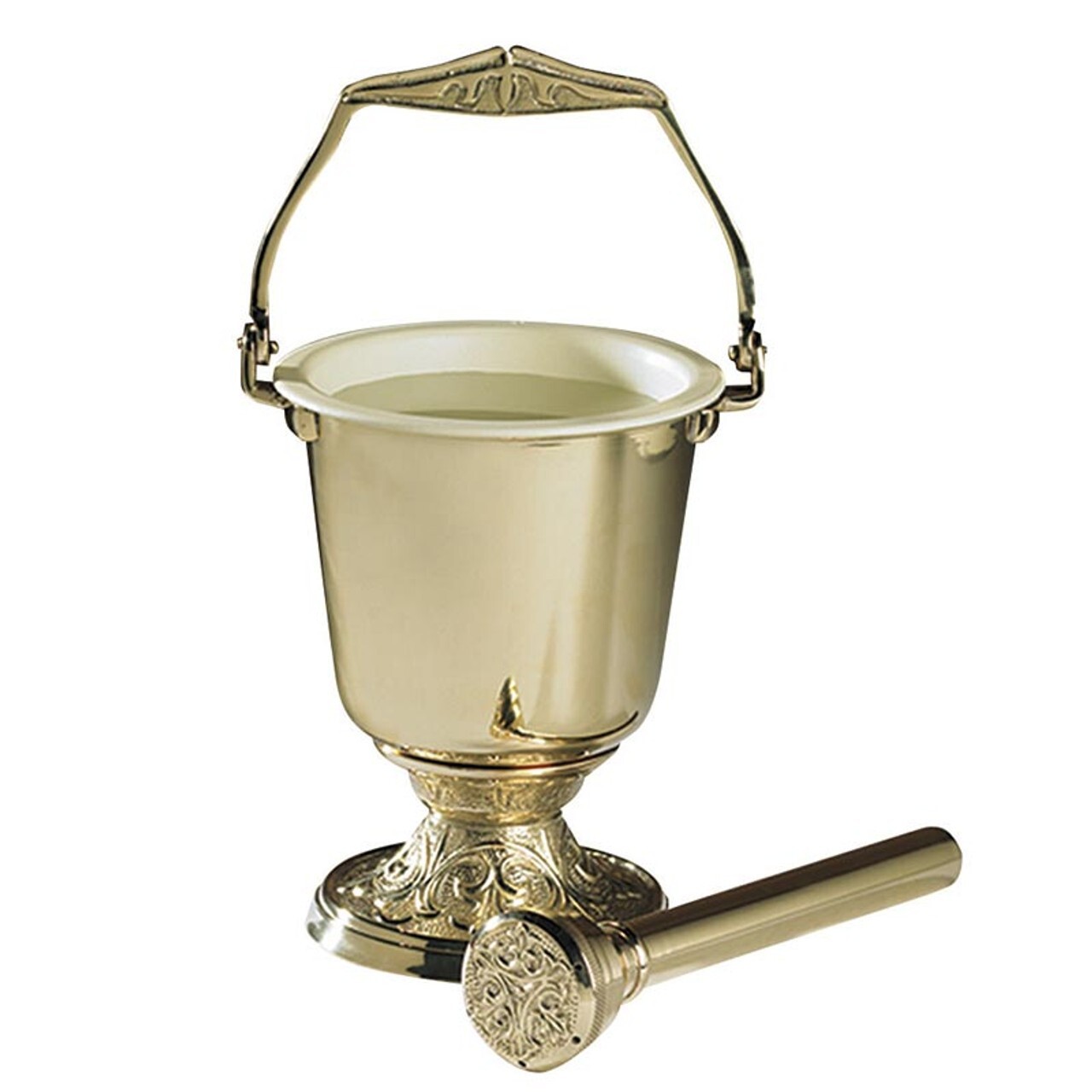 Embossed Holy Water Pot with Sprinkler Set Brass Church Religious Supply  New