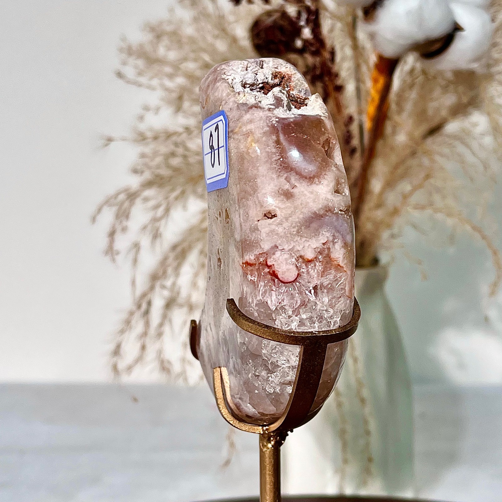 0.97LB   Natural Rose Quartz Moon - Pink Purple Crystal Love Stone Healing