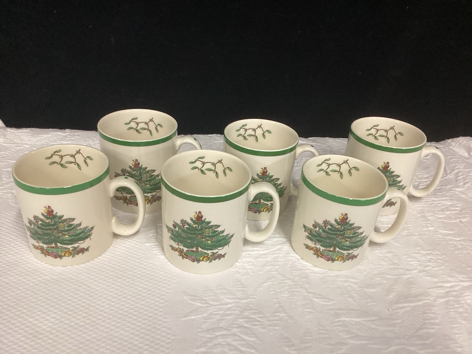 Set Of 6 Vintage Spode Christmas Tree Coffee Cocoa Mugs- England