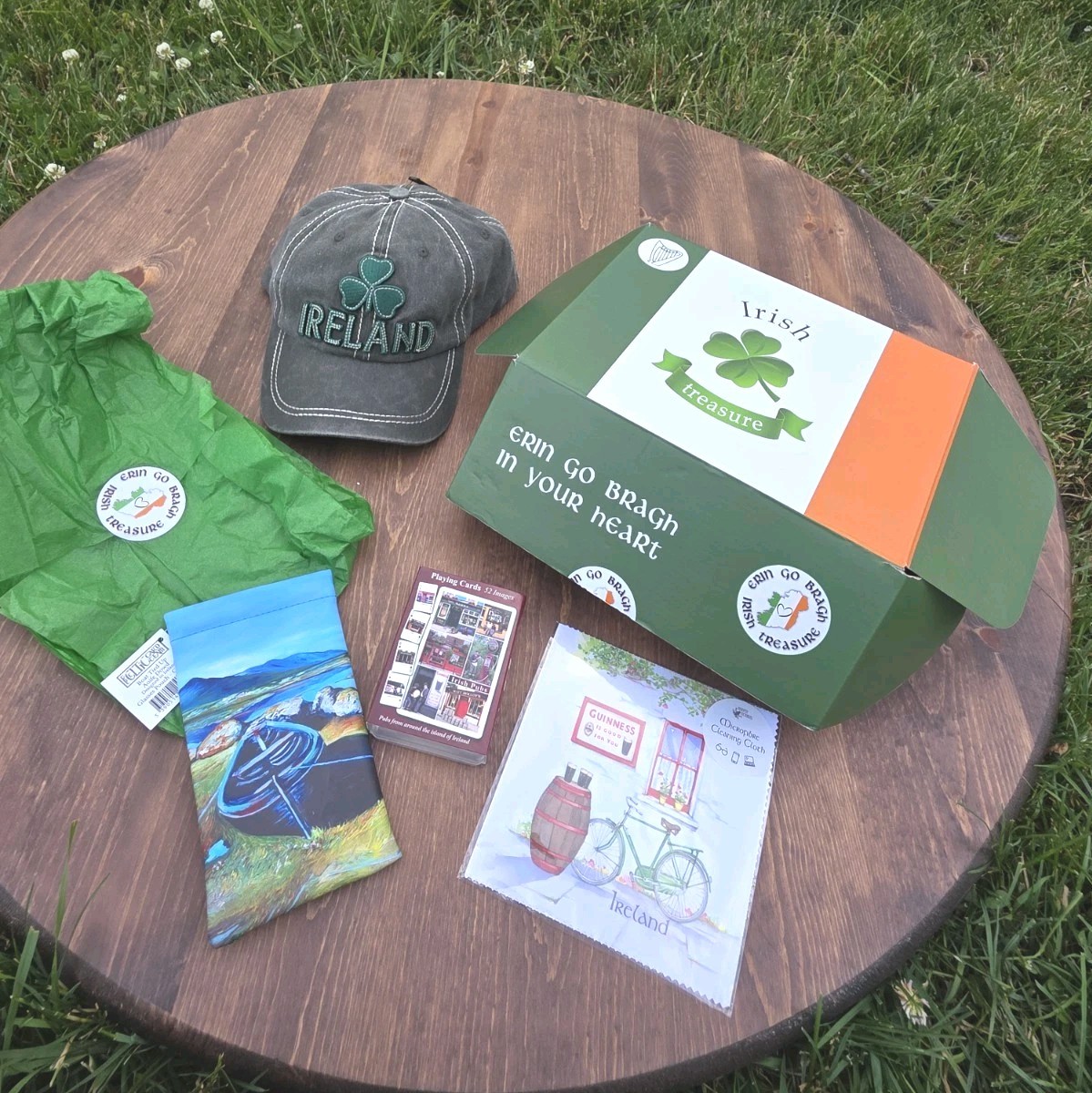 Irish Treasure Box Ireland Gift Set Shamrock Cap Cards Eyeglass Pouch Souvenir