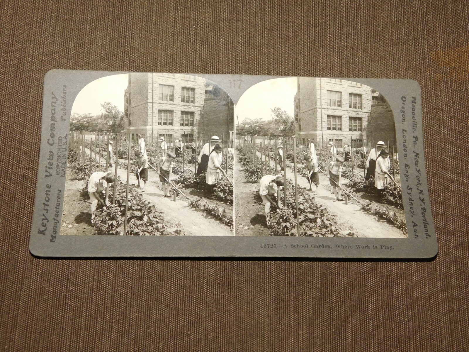 VINTAGE STEREOVIEW STEREOSCOPE CARD SCHOOL GARDENING PHILADELPHIA PA