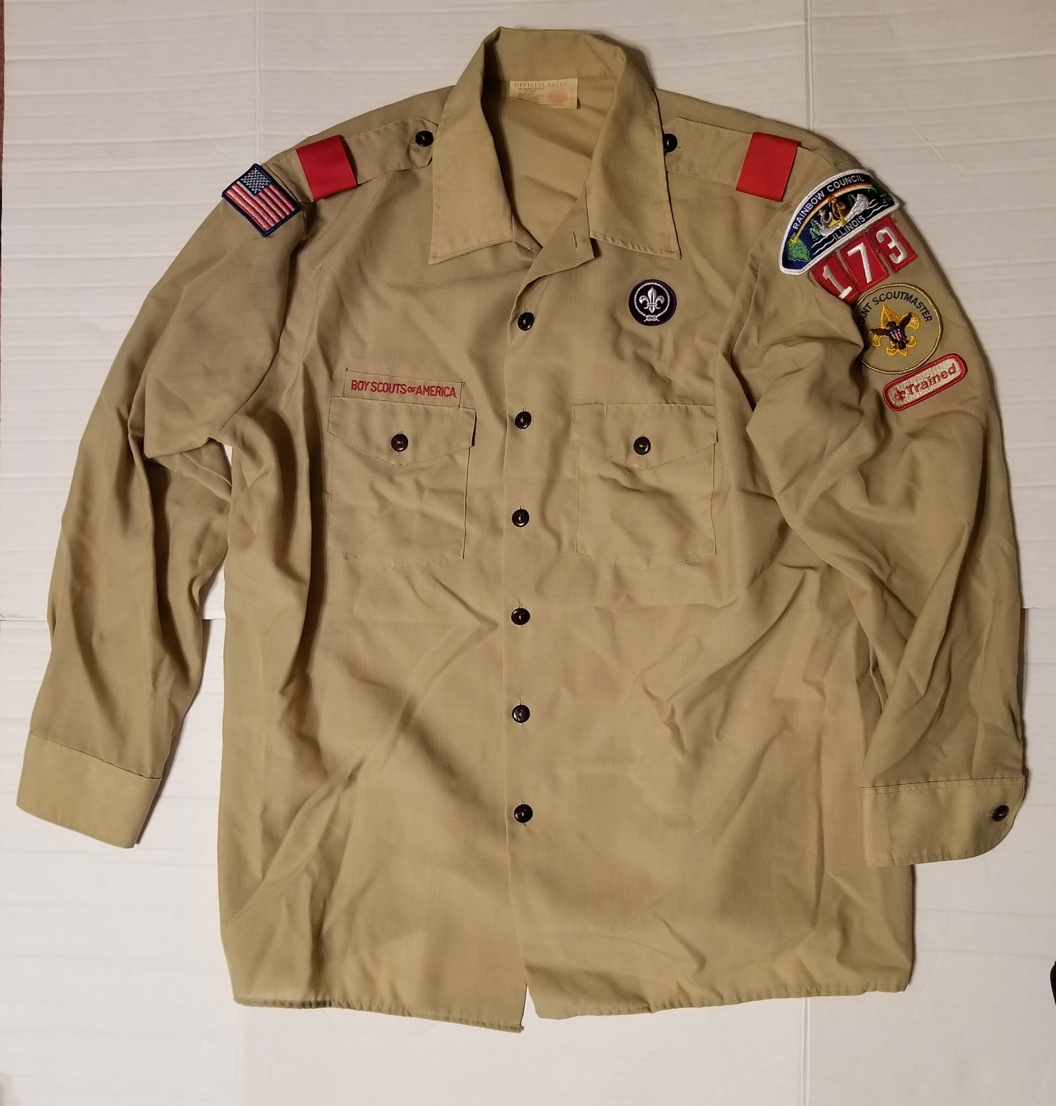 Vtg Boy Scouts of America Men\'s XL Long Sleeve Shirt Uniform w/ Patches USA Made