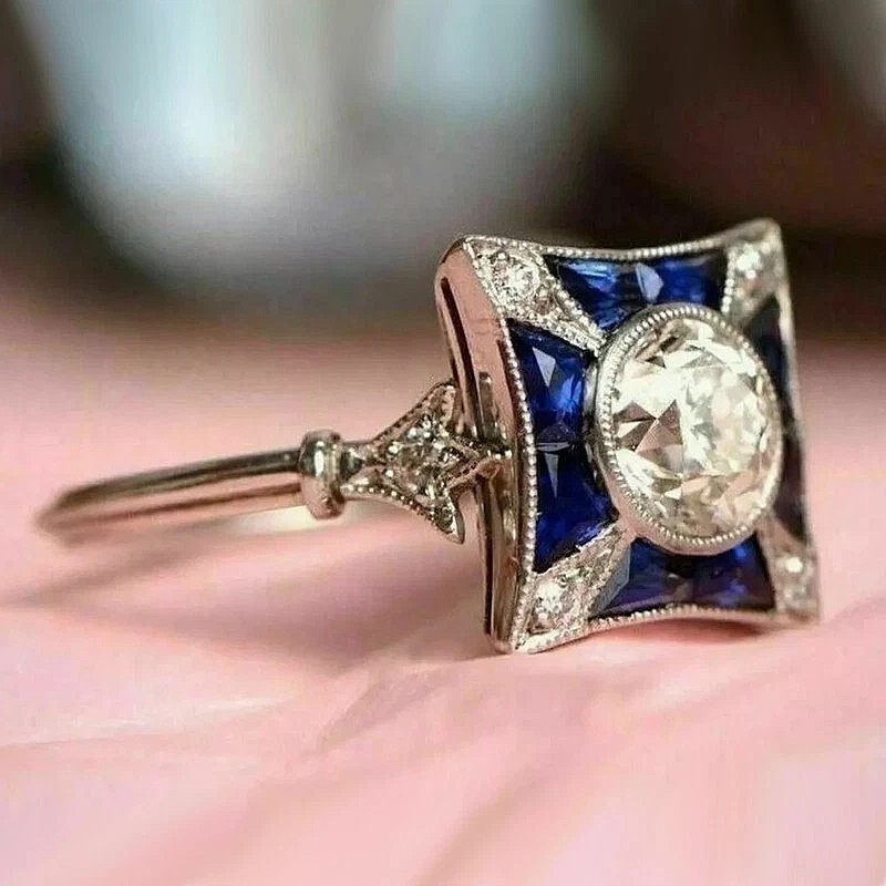 2Ct Art Deco Vintage Lab Created Diamond Engagement 14K White Gold Plated Ring