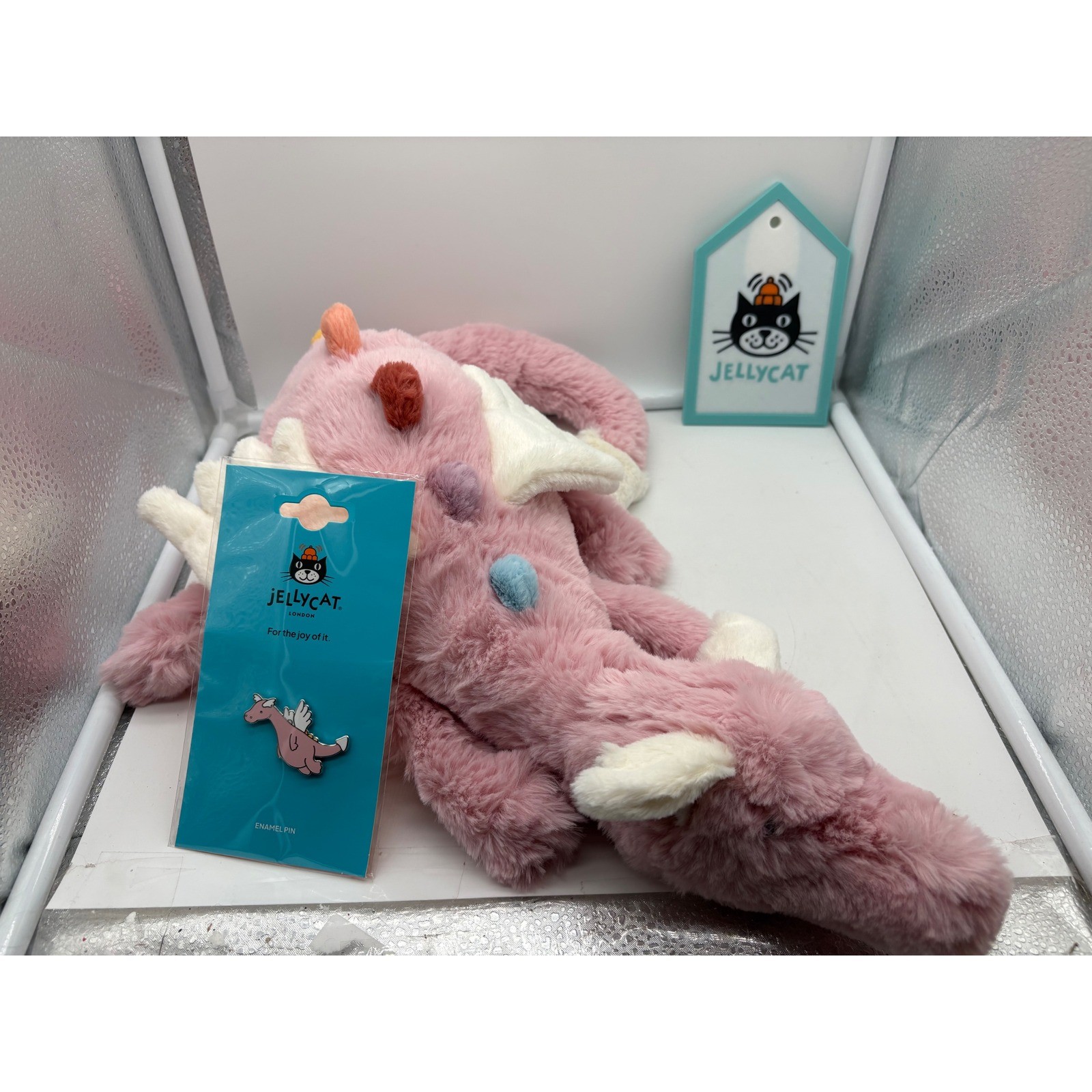 Jellycat Duskrise Dragon Plush & Enamel Pin Ruby Cruiser Exclusive BNWT RARE