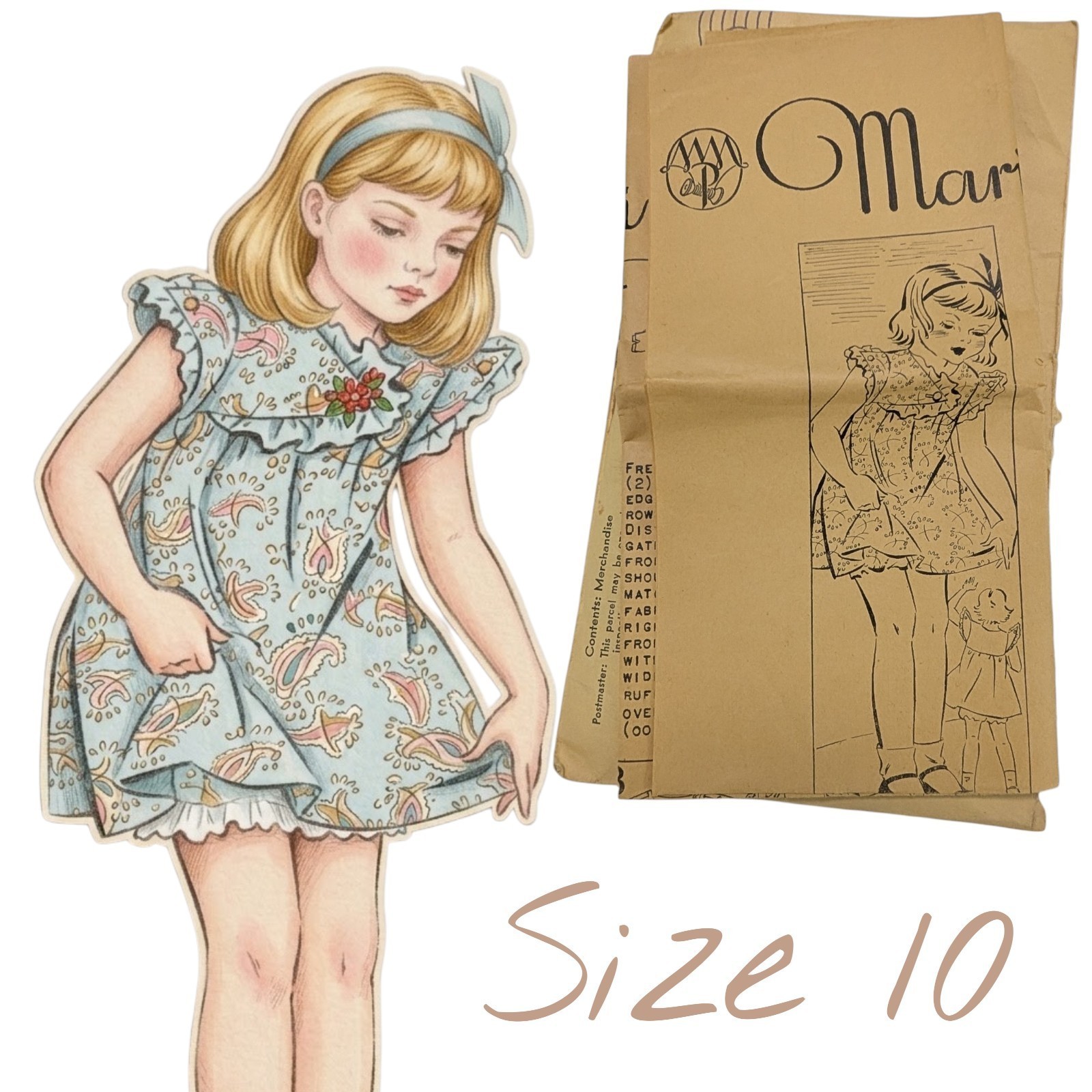 Vtg 1930s Sewing Pattern Marian Martin 9842 Girls Sz 10 Jumper Dress Bloomers 