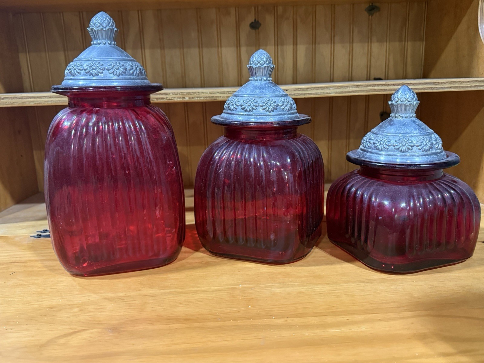Artland Vintage Ruby Red Canisters. Set of 3. Excellent Condition. No Chips