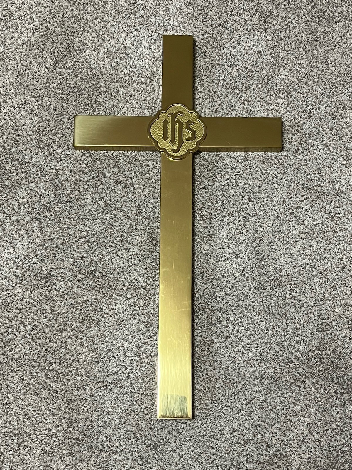 Vintage Brass Church Altar Cross IHS Hanging 24” Tall