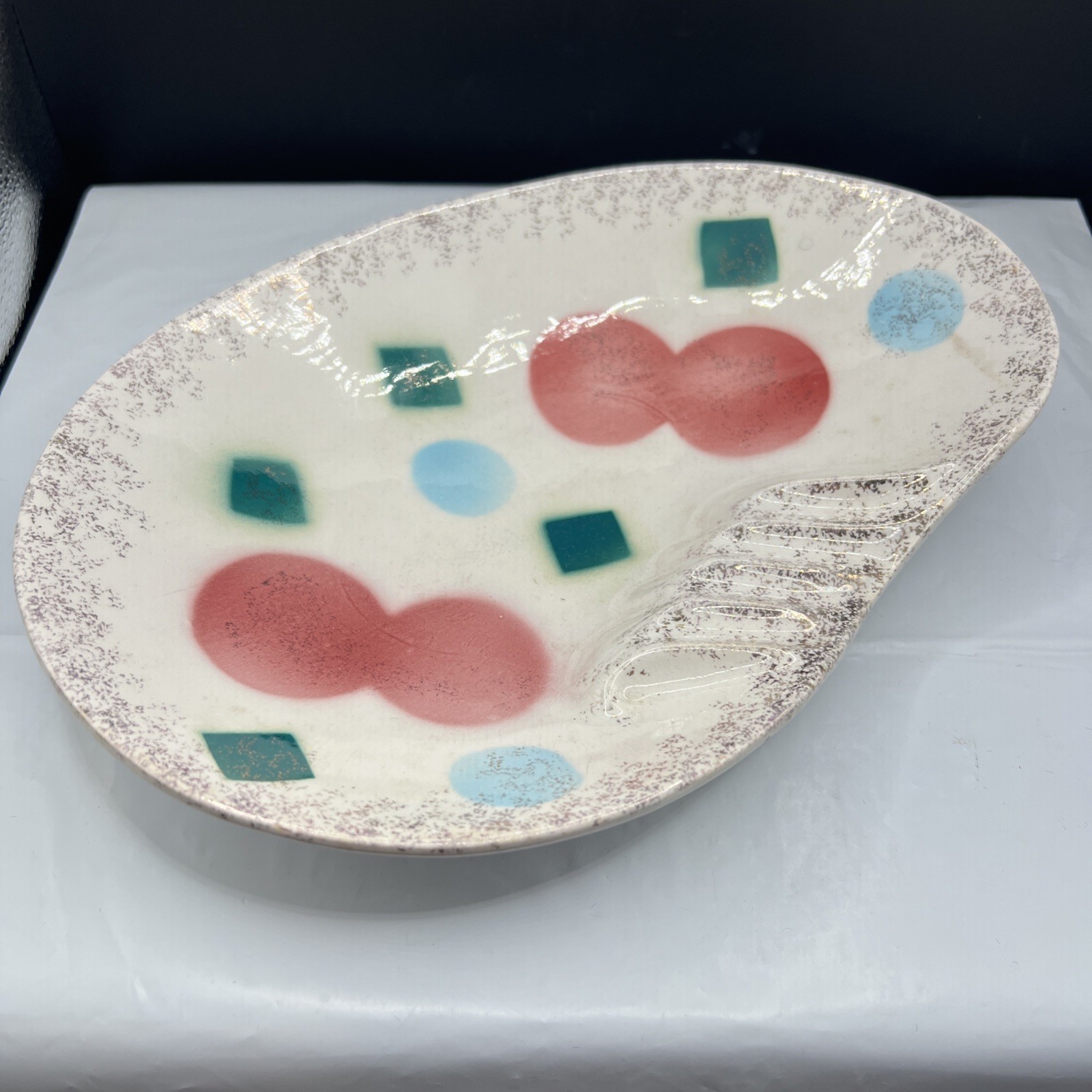 VTG MCM Atomic Hand Painted Ceramic Boomerang Ashtray Tray Catchall Dish VTG MCM Atomic Hand Painted Ceramic Boomerang Ashtray Tray Catchall Dish
