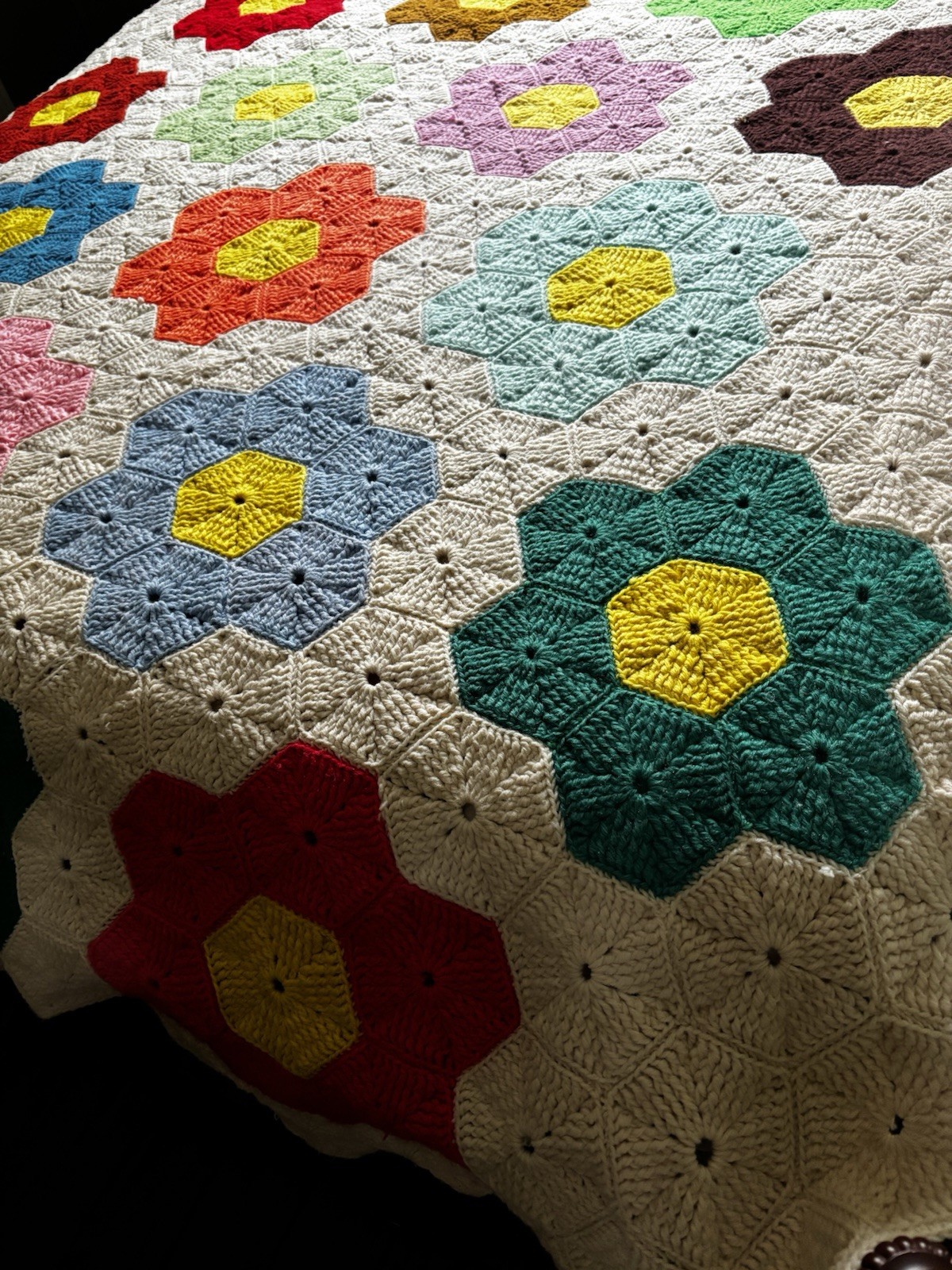 Handmade “Grandmother’s Flower Garden” Queen Size 97”x 60” Afghan - So Soft Handmade “Grandmother’s Flower Garden” Queen Size 97”x 60” Afghan - So Soft