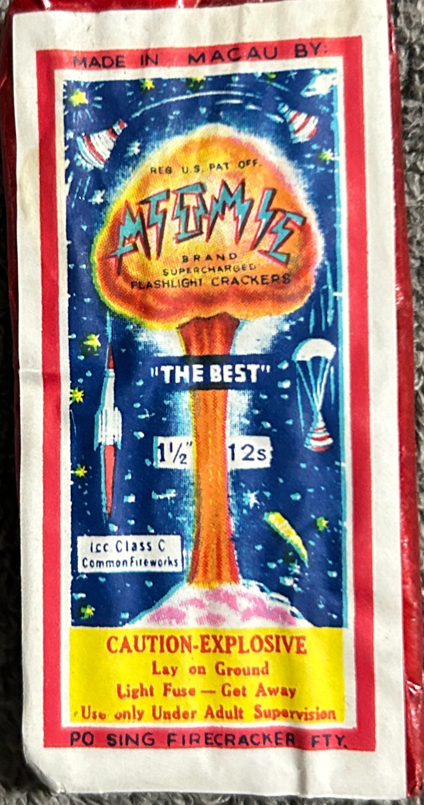 vintage class 3 icc atomic firecracker label 1-1/2\