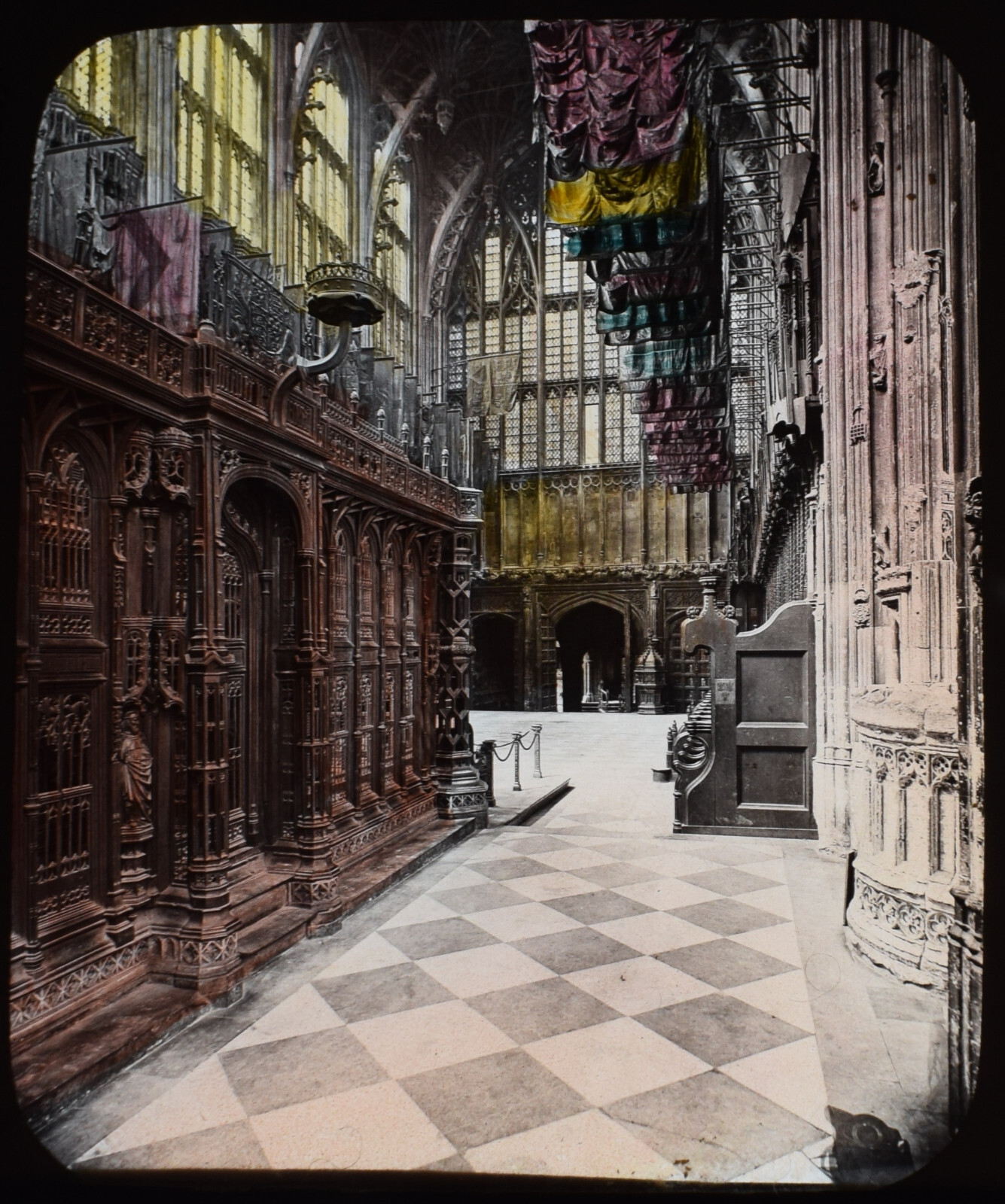 LONDON WESTMINSTER ABBEY INTERIOR C1890 VICTORIAN PHOTOGRAPH Magic Lantern Slide