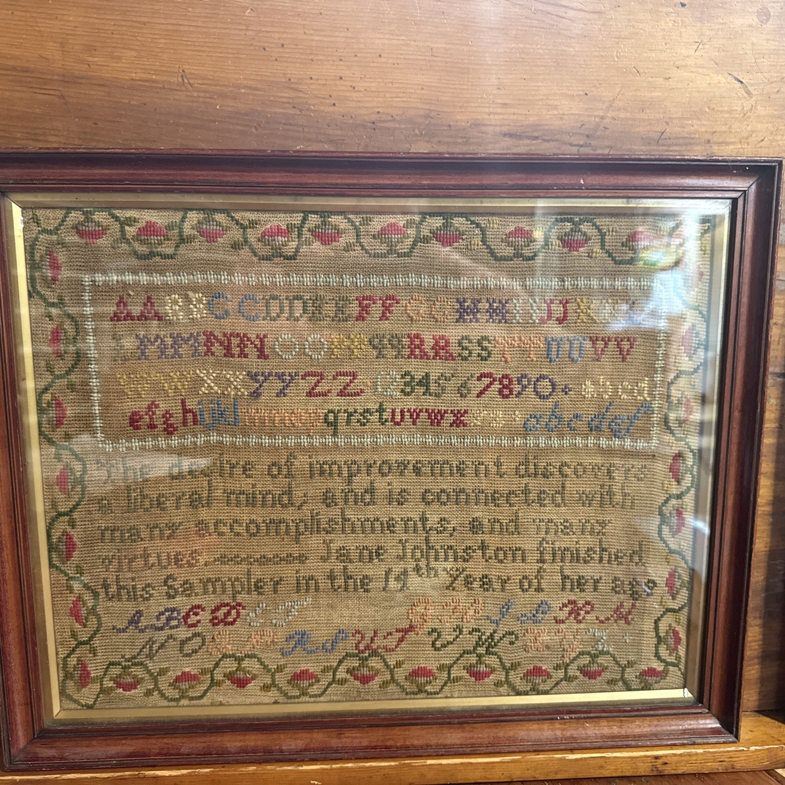 Sampler Estimated From 19th Century Jane Johnson 14yrs Framed In Walnut Frame Sampler Estimated From 19th Century Jane Johnson 14yrs Framed In Walnut Frame