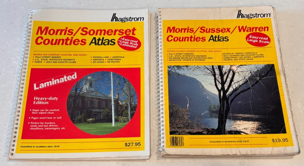 2 NEW JERSEY, HAGSTROM ATLAS MAPS (Morris, Somerset & Morris, Sussex, Warren)