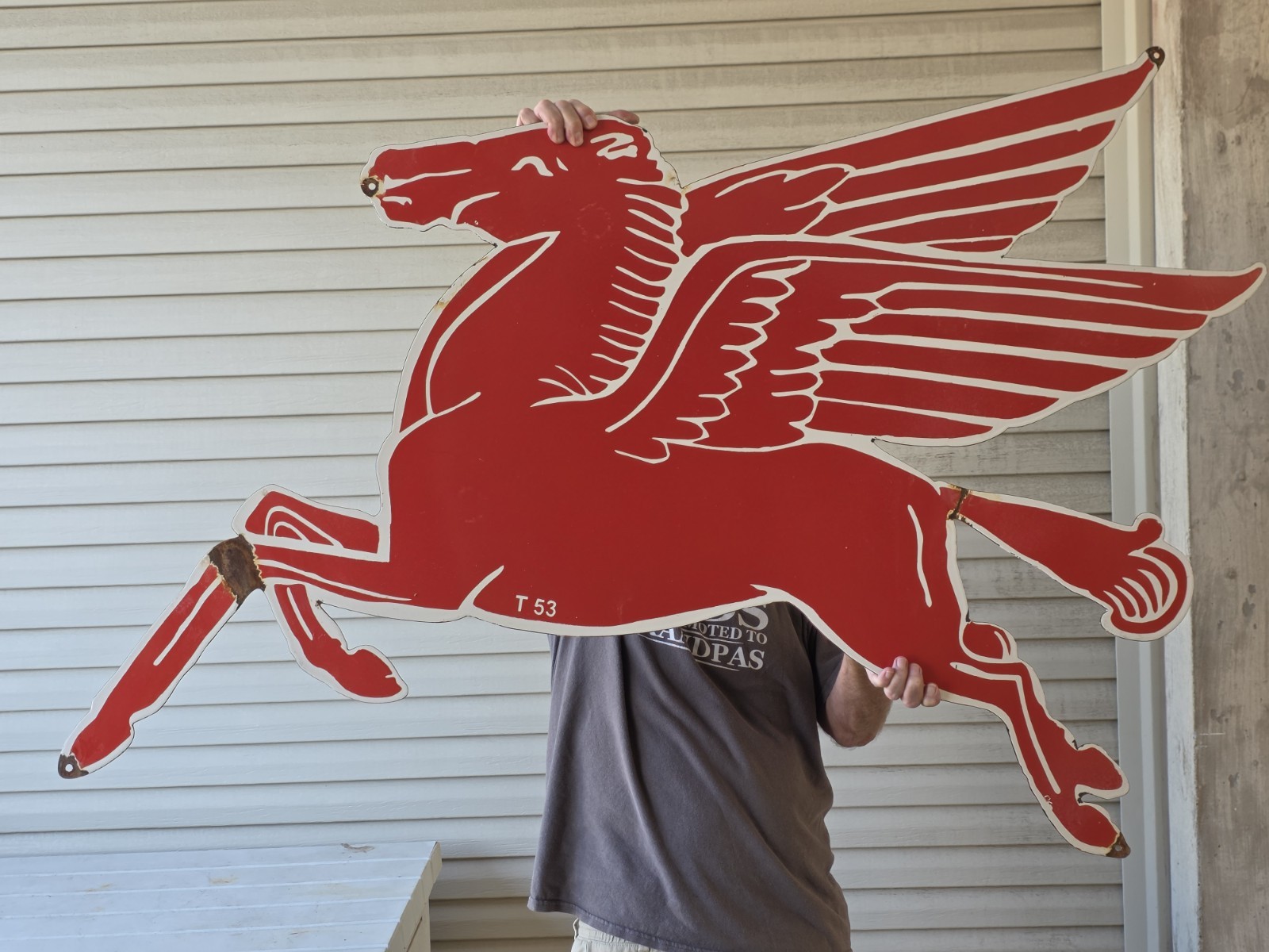 GIANT VINTAGE MOBIL PEGASUS HORSE PORCELAIN SIGN 40\