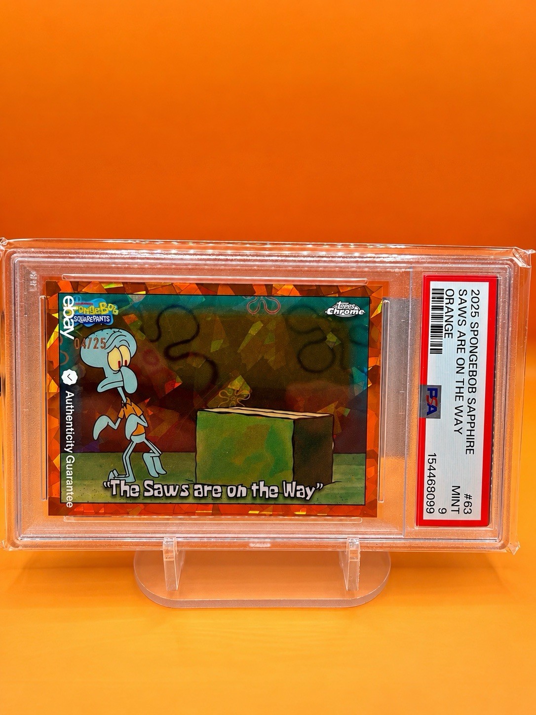 Topps 2025 SpongeBob Sapphire Squidward #63 Orange 04/25 PSA 9 Topps 2025 SpongeBob Sapphire Squidward #63 Orange 04/25 PSA 9