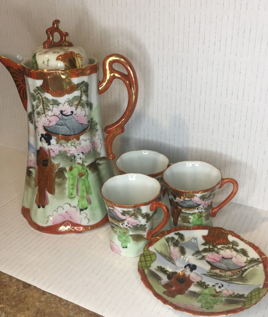 Vintage Japanese Nippon Chocolate Pot with 3 cups 1 saucer