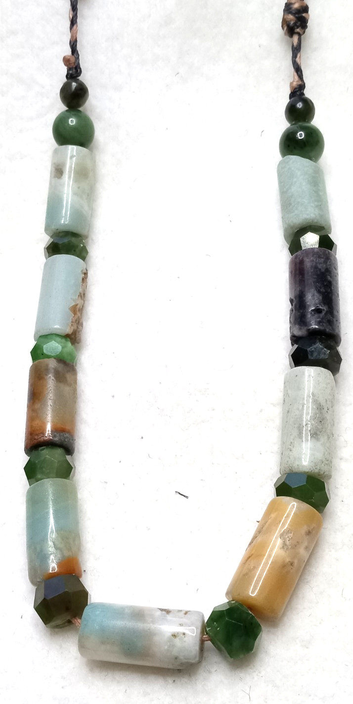 Nephrite Genuine Jade and Amazonite tubes, hand Braided Adjustable Necklace Nephrite Genuine Jade and Amazonite tubes, hand Braided Adjustable Necklace