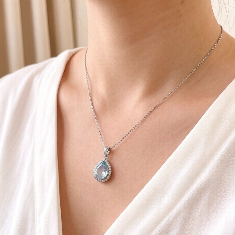 Natural Aquamarine Pendant Necklace Gemstone S925 Silver Plated 18K Gold 2.08ct Natural Aquamarine Pendant Necklace Gemstone S925 Silver Plated 18K Gold 2.08ct