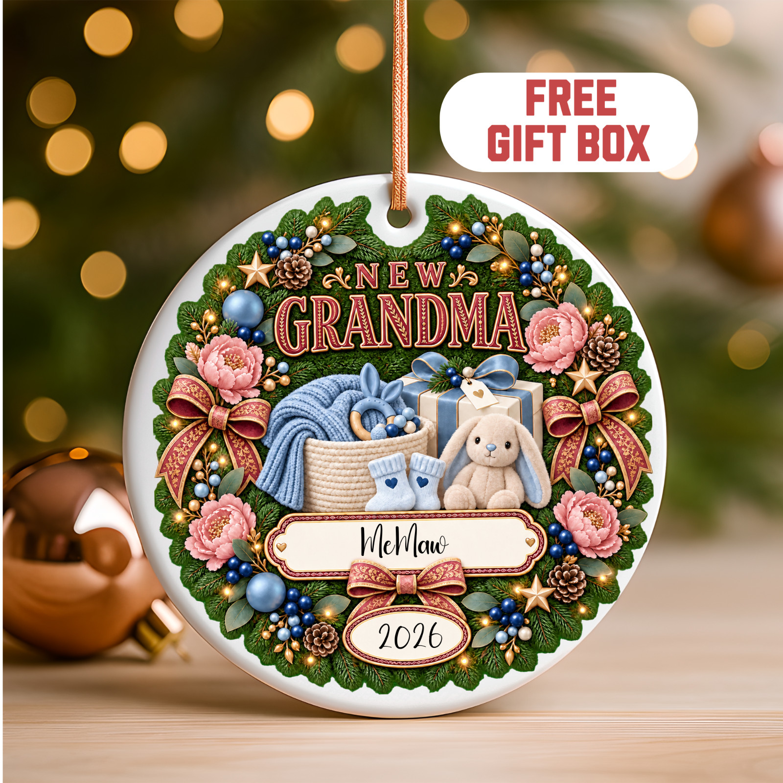 Personalized New Grandma Christmas Ornament 2026 Custom Name Year Gift