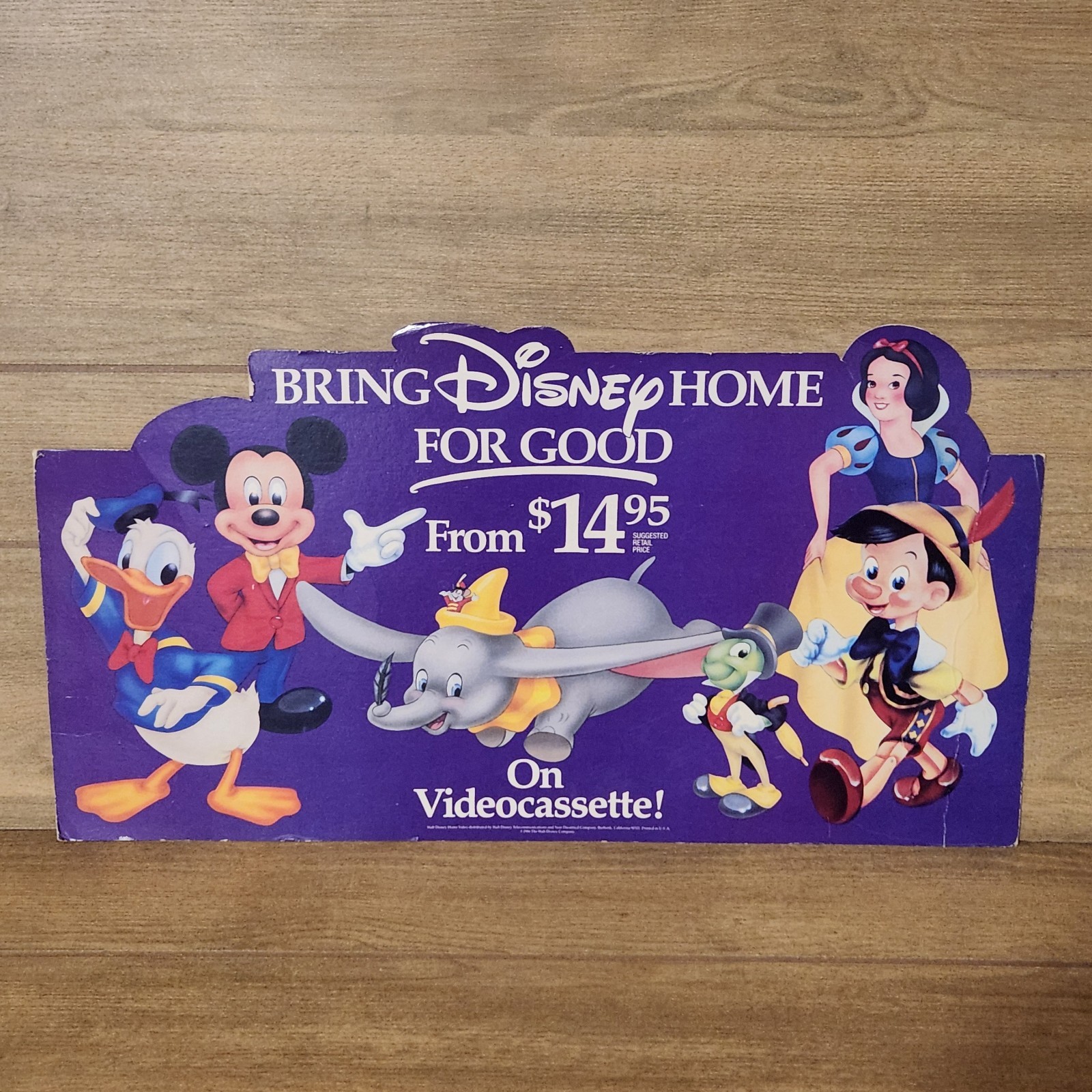 Vtg Disney Home Video Cassette VHS Store Standee Display Sign Placard Cardboard Vtg Disney Home Video Cassette VHS Store Standee Display Sign Placard Cardboard