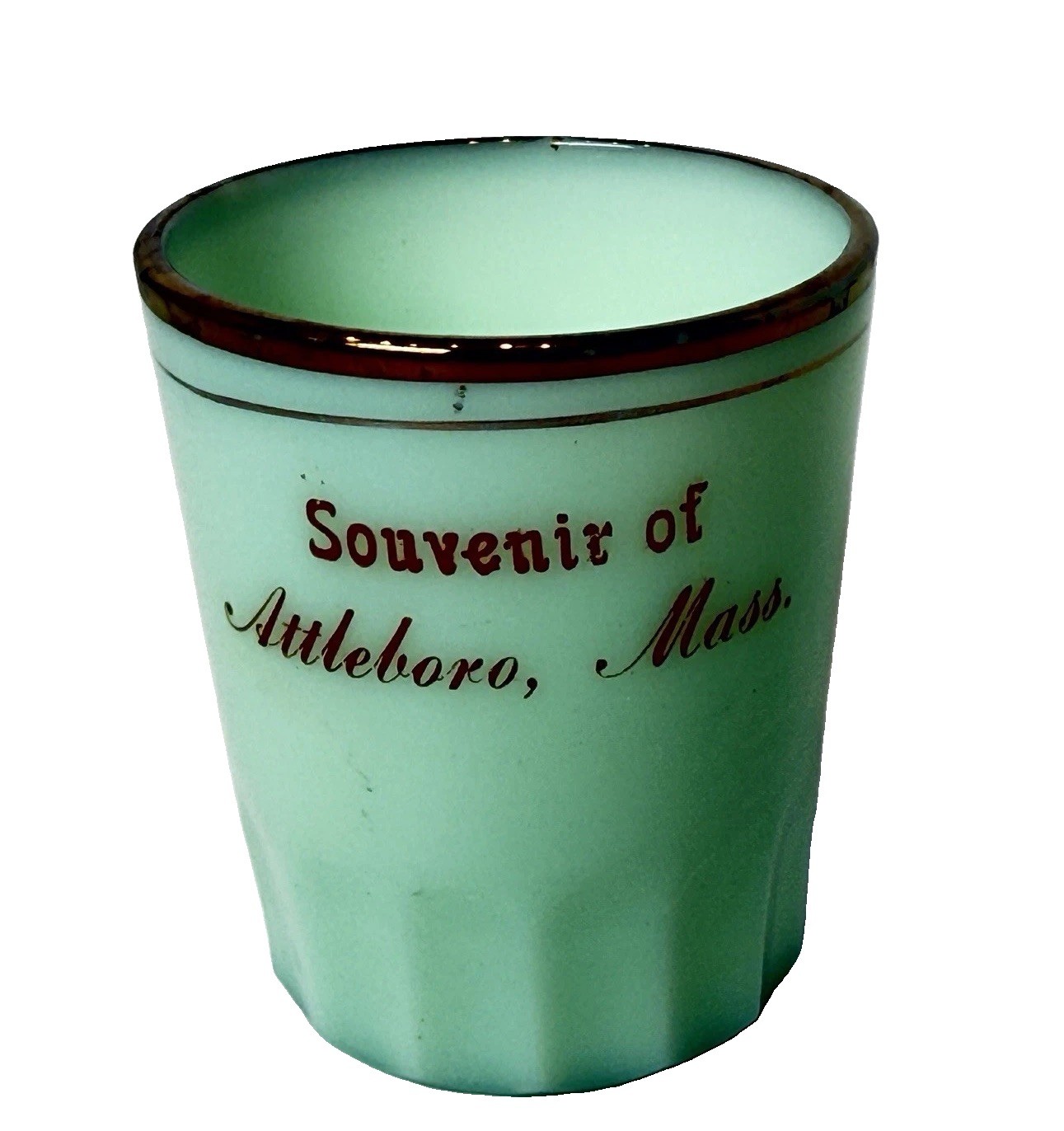 ATTLEBORO , MA Massachusetts Uranium Custard Souvenir ANTIQUE Glass Cup TRINKET ATTLEBORO , MA Massachusetts Uranium Custard Souvenir ANTIQUE Glass Cup TRINKET