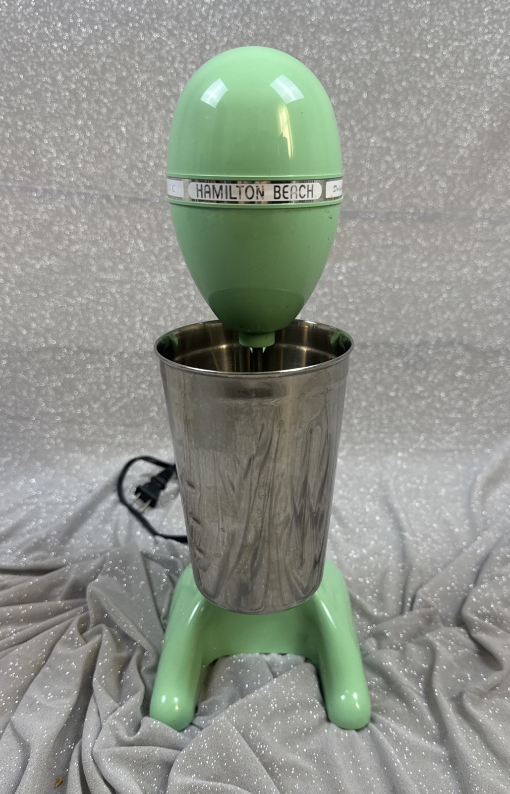 Vintage 1970s Hamilton Beach Jadite Green Drink Master Stainless Cup 65250 WORKS