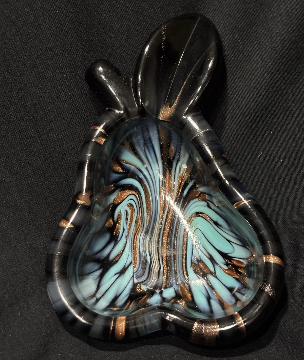 TURQUOISE & COPPER Murano glass nason vannes france pear bowl hollywood regency TURQUOISE & COPPER Murano glass nason vannes france pear bowl hollywood regency