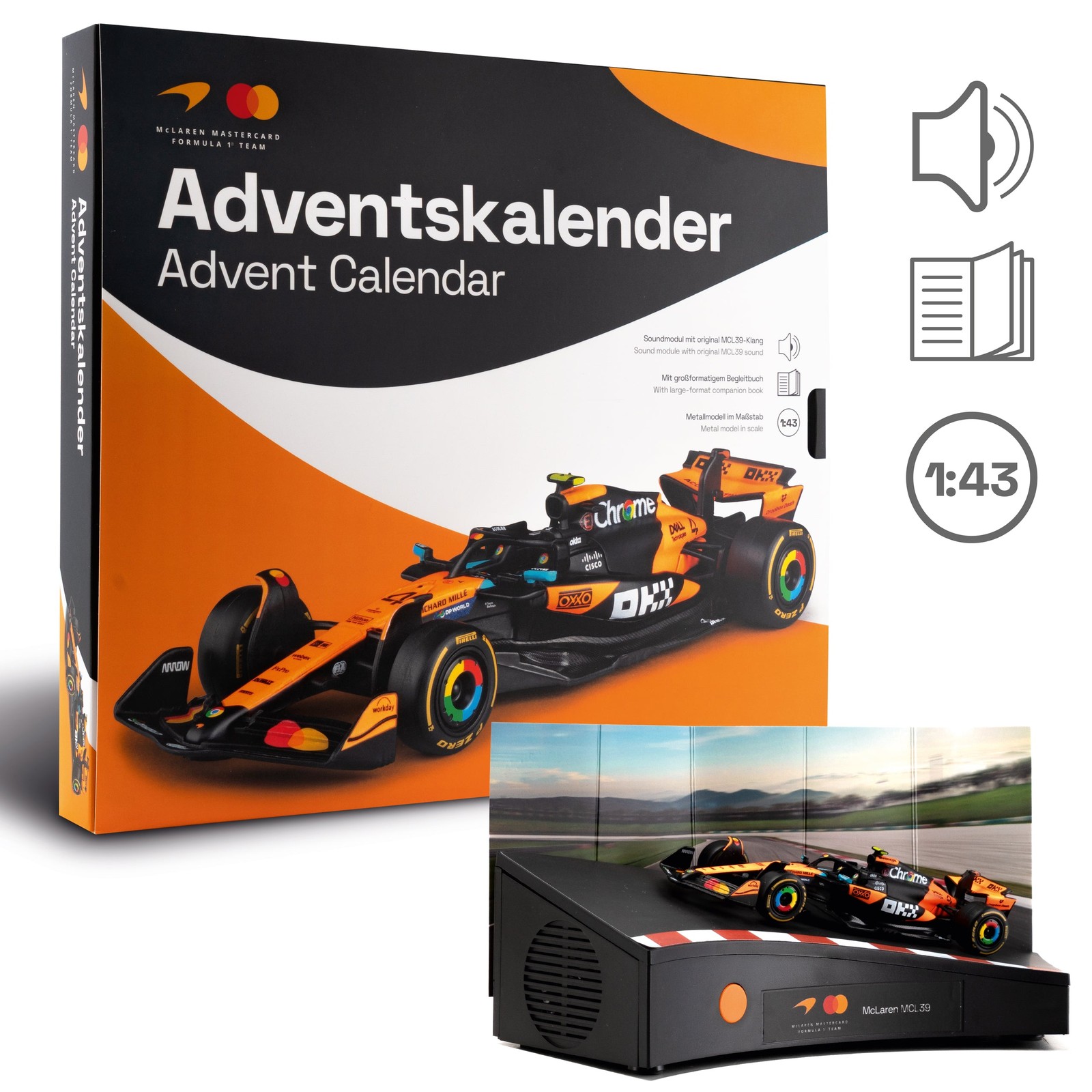 FRANZIS McLaren Racing Advent Calendar MCL39 1:43 Model Kit Sound Module Book