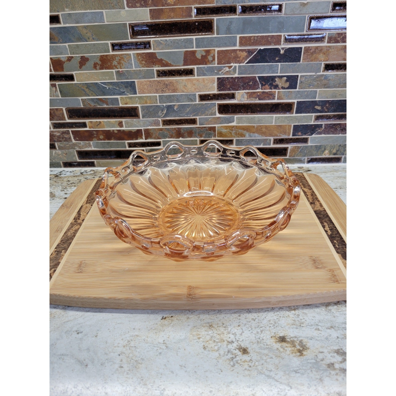 Fostoria Pink Glass Cupped Bowl Colonial Prism Open Lace Edge Centerpiece Fostoria Pink Glass Cupped Bowl Colonial Prism Open Lace Edge Centerpiece