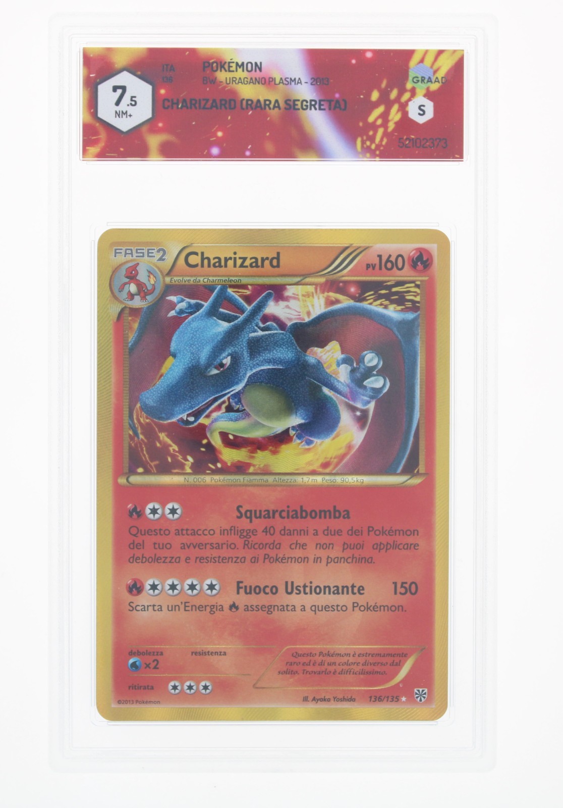 Pokemon - Charizard (SEC) - 136/135 BW - Plasma Hurricane - GRADE 7.5 ITA 2023